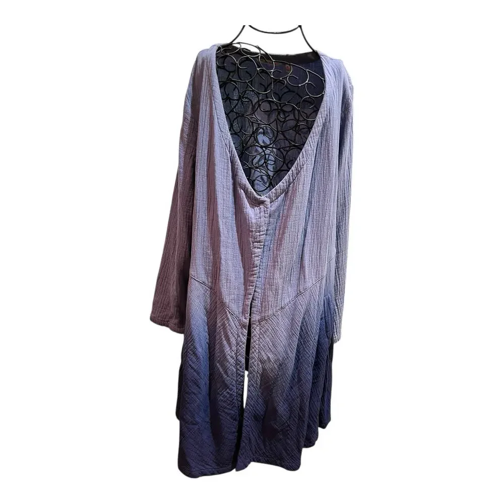 Soft Surroundings Islander Duster Women’s MEDIUM Blue Ombré Gauzy Cotton Beachy